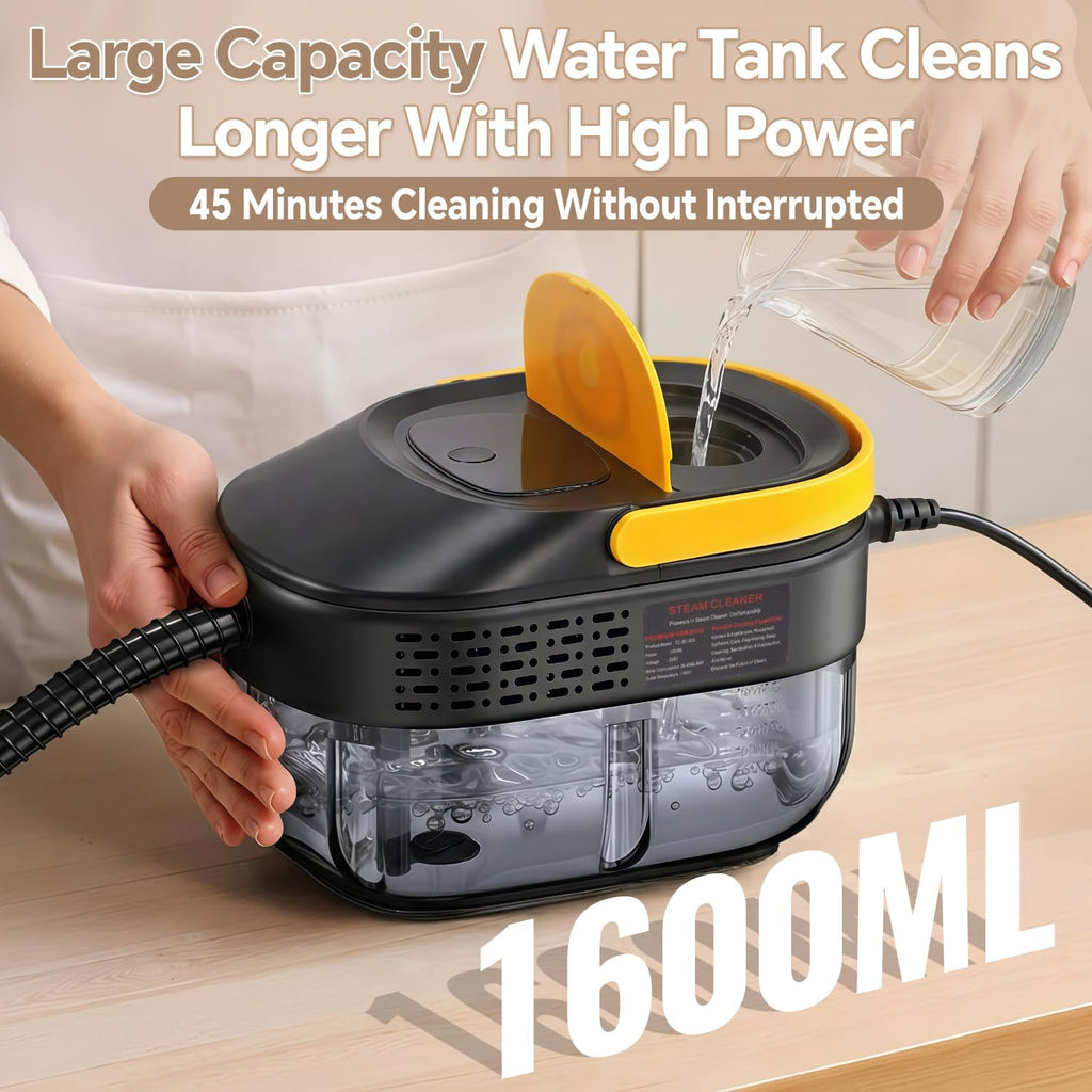 2500W Handheld Steam Cleaner with 3 Steam Levels,1.6L Water Tank,15s Heat-Up Portable Multi-Purpose Steamer with Safety Lock and 13 Accessories for Home,Sofa,Car,Floor