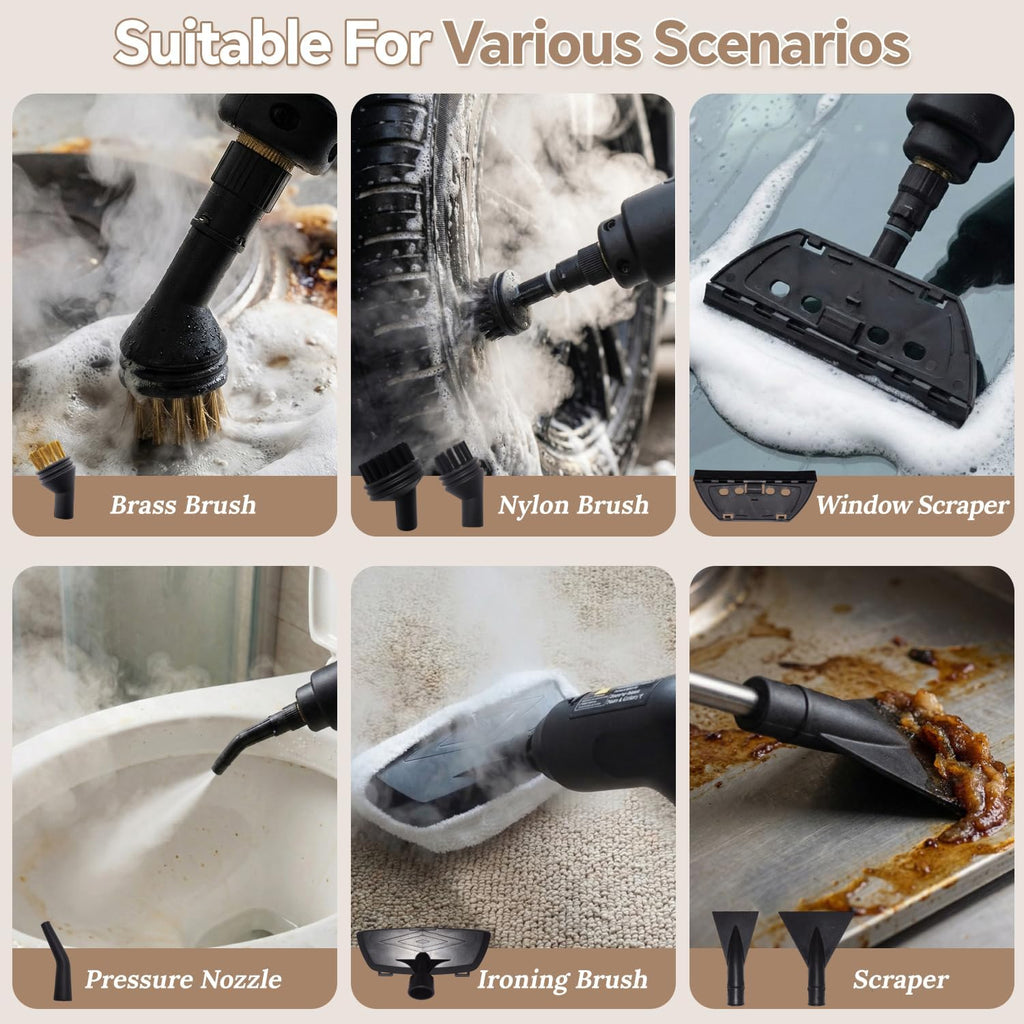 2500W Handheld Steam Cleaner with 3 Steam Levels,1.6L Water Tank,15s Heat-Up Portable Multi-Purpose Steamer with Safety Lock and 13 Accessories for Home,Sofa,Car,Floor