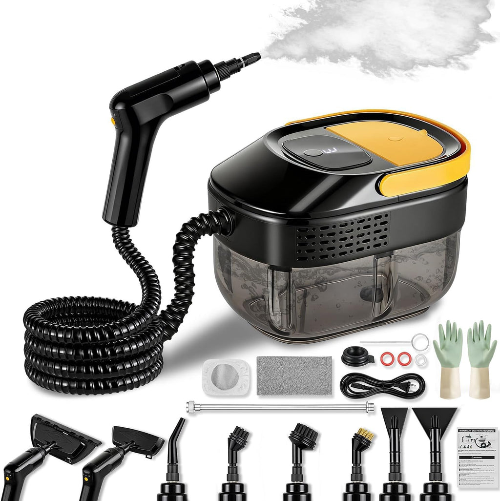 2500W Handheld Steam Cleaner with 3 Steam Levels,1.6L Water Tank,15s Heat-Up Portable Multi-Purpose Steamer with Safety Lock and 13 Accessories for Home,Sofa,Car,Floor