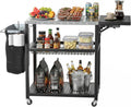 3-Tier BBQ Table with Stainless Steel Top, Movable Food Prep Table with Outdoor Pizza Oven Stand, Outdoor Grill Dining Cart for Party Home Gathering Picnic