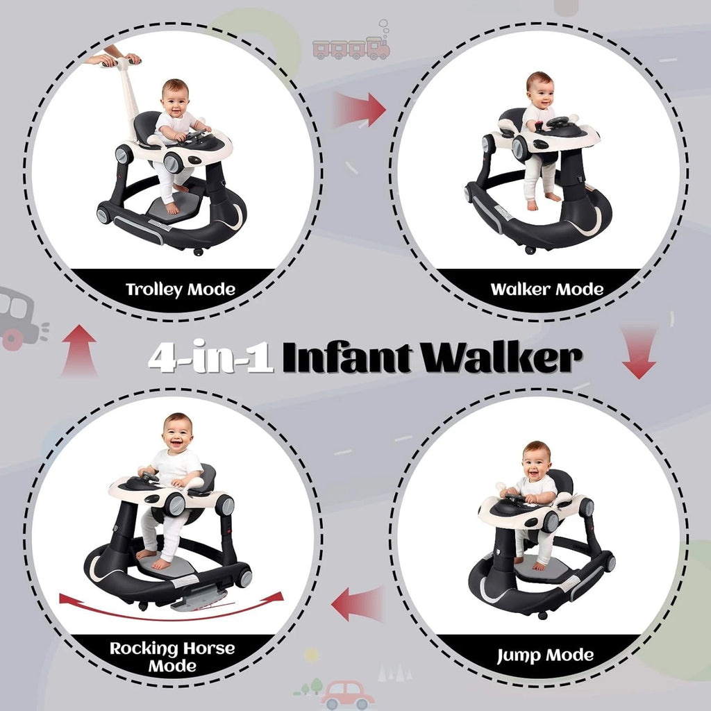 4 in 1 Baby Walker, Foldable Baby Walkers with Wheels and Bouncer Combo Portable