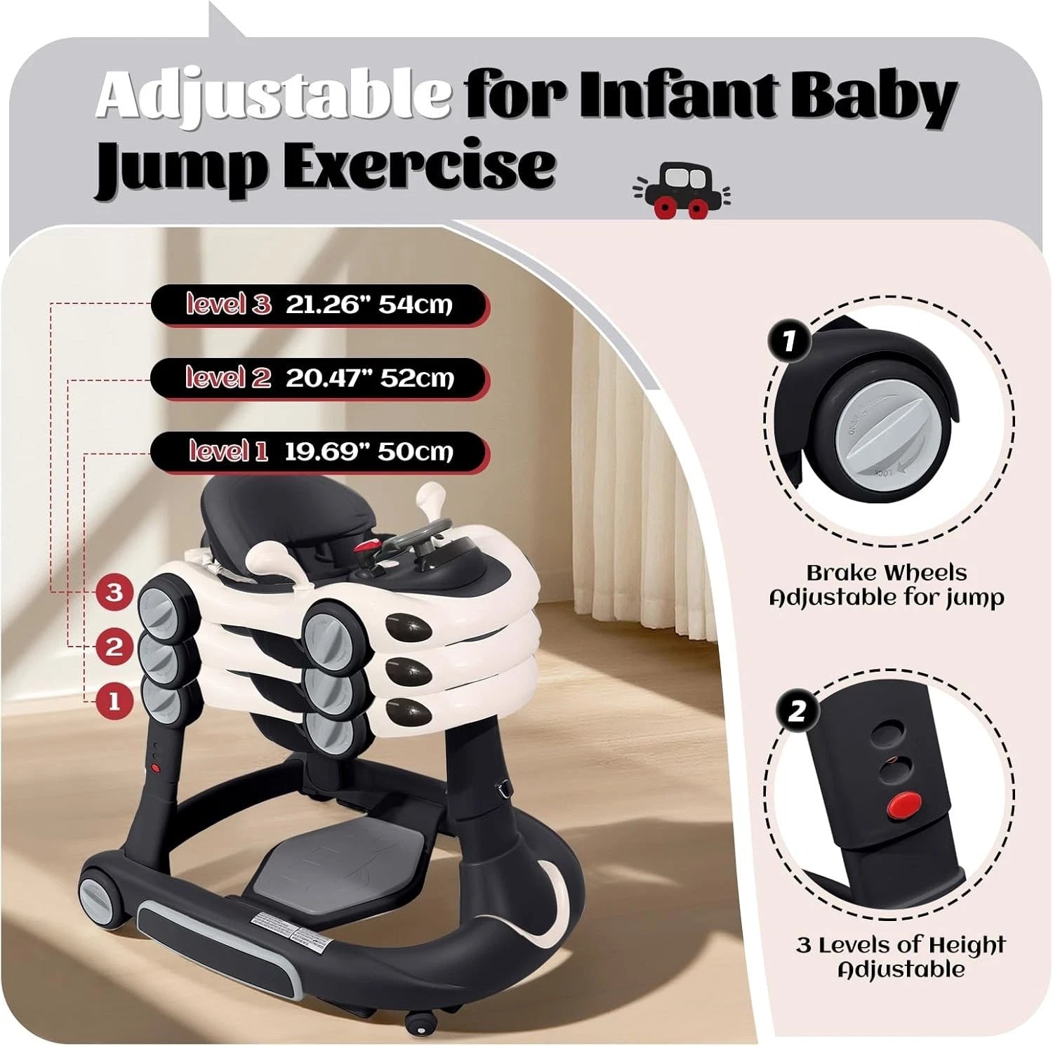 4 in 1 Baby Walker, Foldable Baby Walkers with Wheels and Bouncer Combo Portable