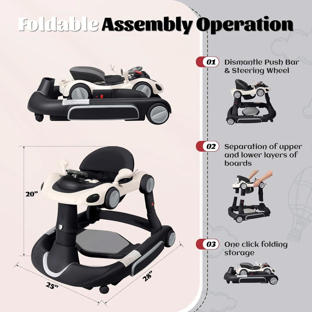 4 in 1 Baby Walker, Foldable Baby Walkers with Wheels and Bouncer Combo Portable