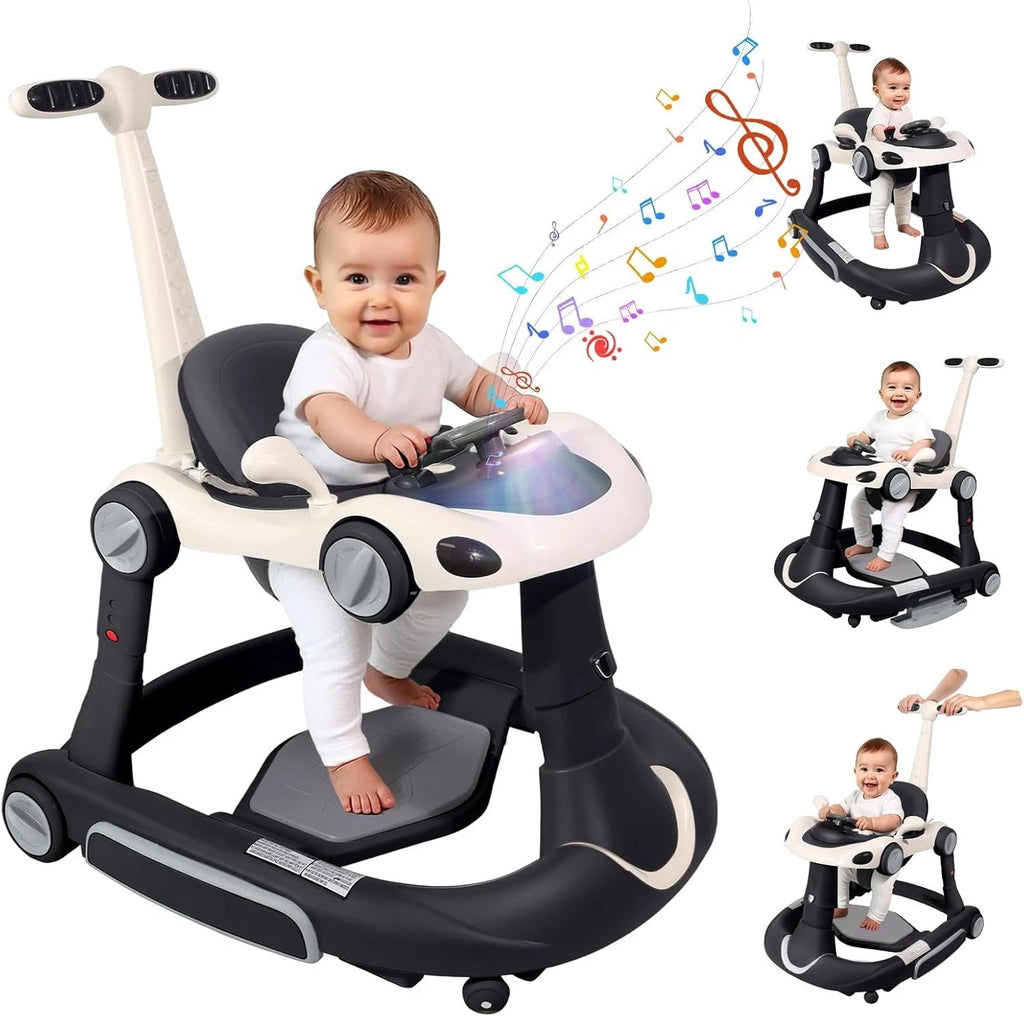 4 in 1 Baby Walker, Foldable Baby Walkers with Wheels and Bouncer Combo Portable