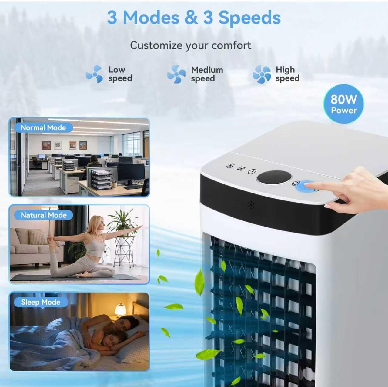 4L 3-in-1 Evaporative Air Cooler White, Quiet Portable Cooler Humidifier with 3 Speeds/3 Modes, 60° Oscillation, Remote Control, 7.5H Timer & 4 Ice Packs for Home Office Bedroom