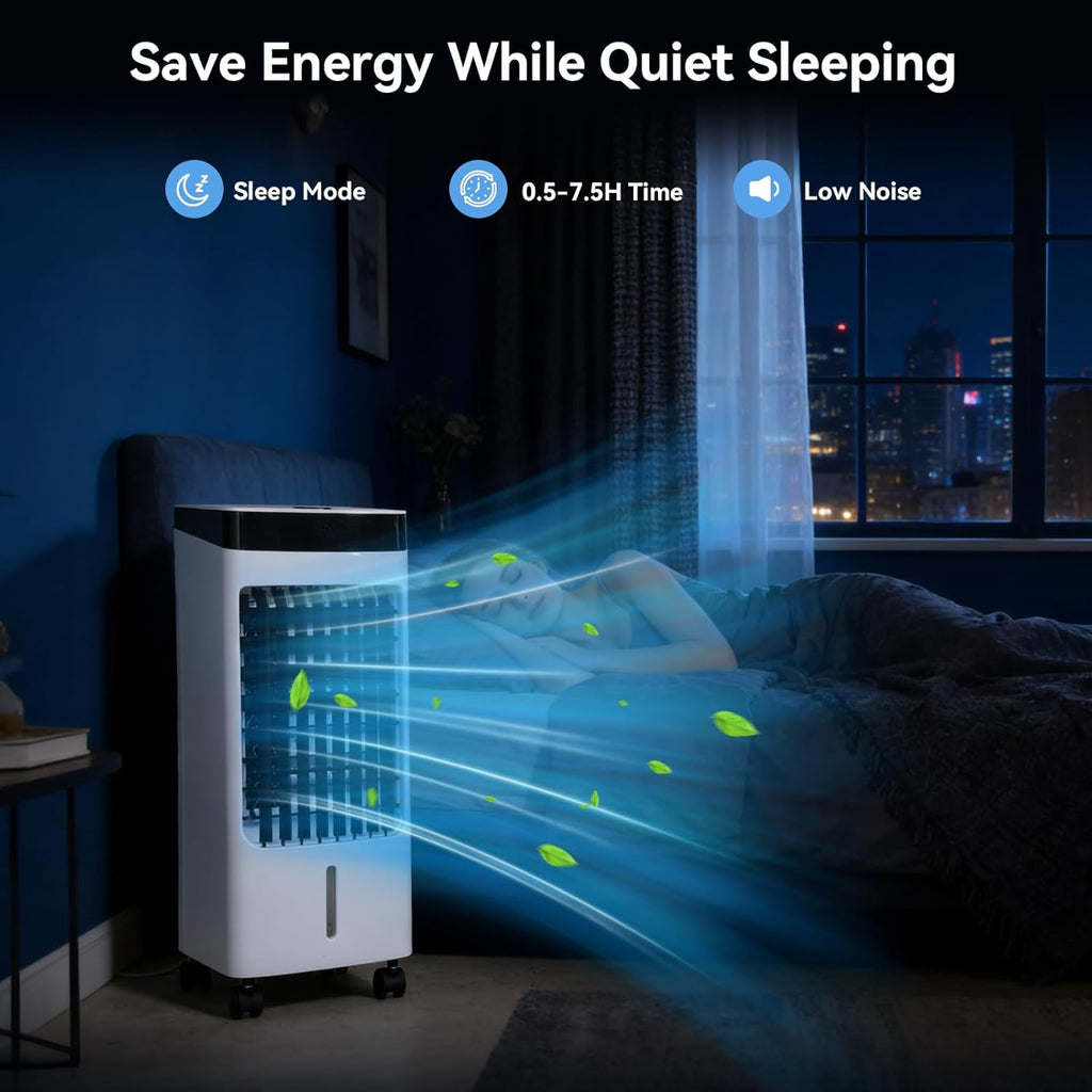4L 3-in-1 Evaporative Air Cooler White, Quiet Portable Cooler Humidifier with 3 Speeds/3 Modes, 60° Oscillation, Remote Control, 7.5H Timer & 4 Ice Packs for Home Office Bedroom