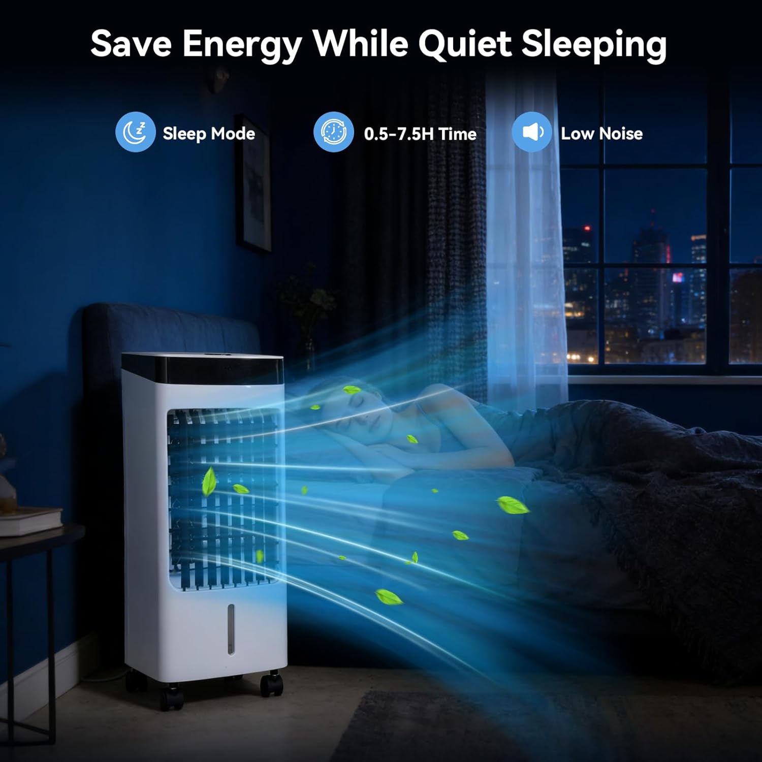 4L 3-in-1 Evaporative Air Cooler White, Quiet Portable Cooler Humidifier with 3 Speeds/3 Modes, 60° Oscillation, Remote Control, 7.5H Timer & 4 Ice Packs for Home Office Bedroom