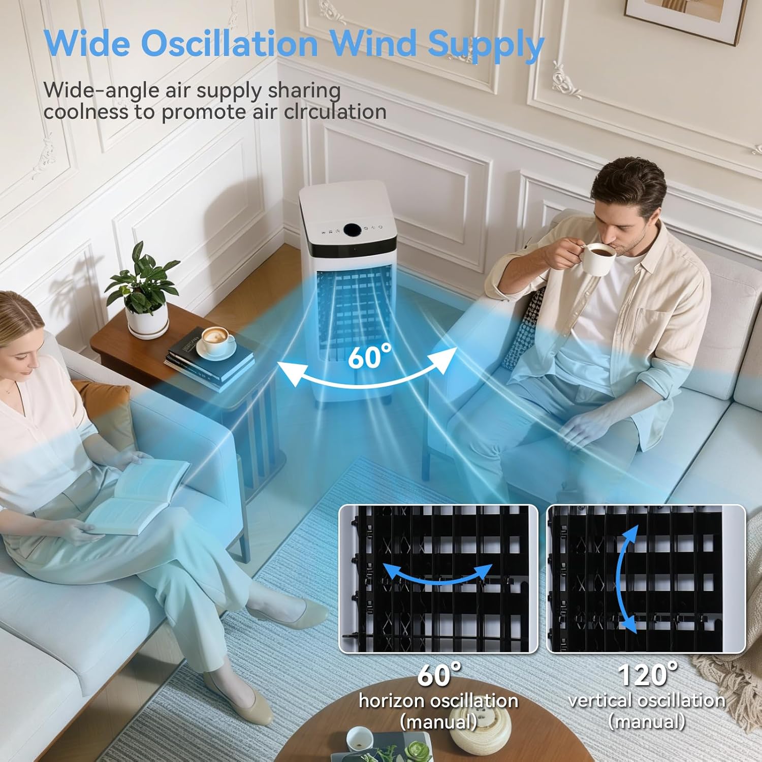 4L 3-in-1 Evaporative Air Cooler White, Quiet Portable Cooler Humidifier with 3 Speeds/3 Modes, 60° Oscillation, Remote Control, 7.5H Timer & 4 Ice Packs for Home Office Bedroom