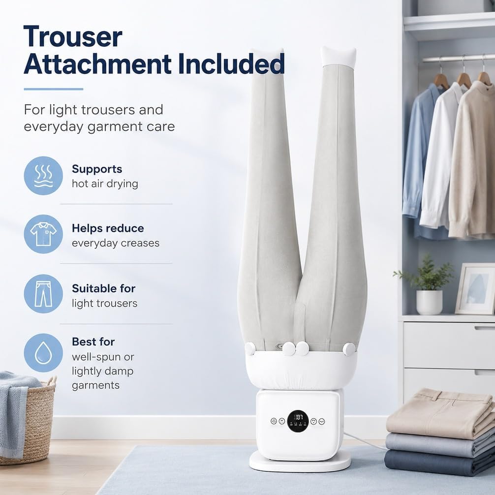 Automatic Shirt Ironing Machine for Clothes | Inflatable, Shirt &amp; Trouser Attachments, Hands-Free Hot Air, Clothes Dryer and Wrinkle Reducer