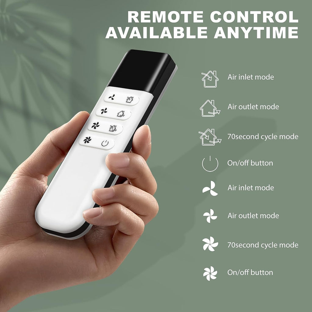 150mm Bathroom Room Exhaust Fan with Reversible Remote Control for Kitchen, Attic, Basement Wall Mount Home Ventilation Fan, 10W EC Motor, White