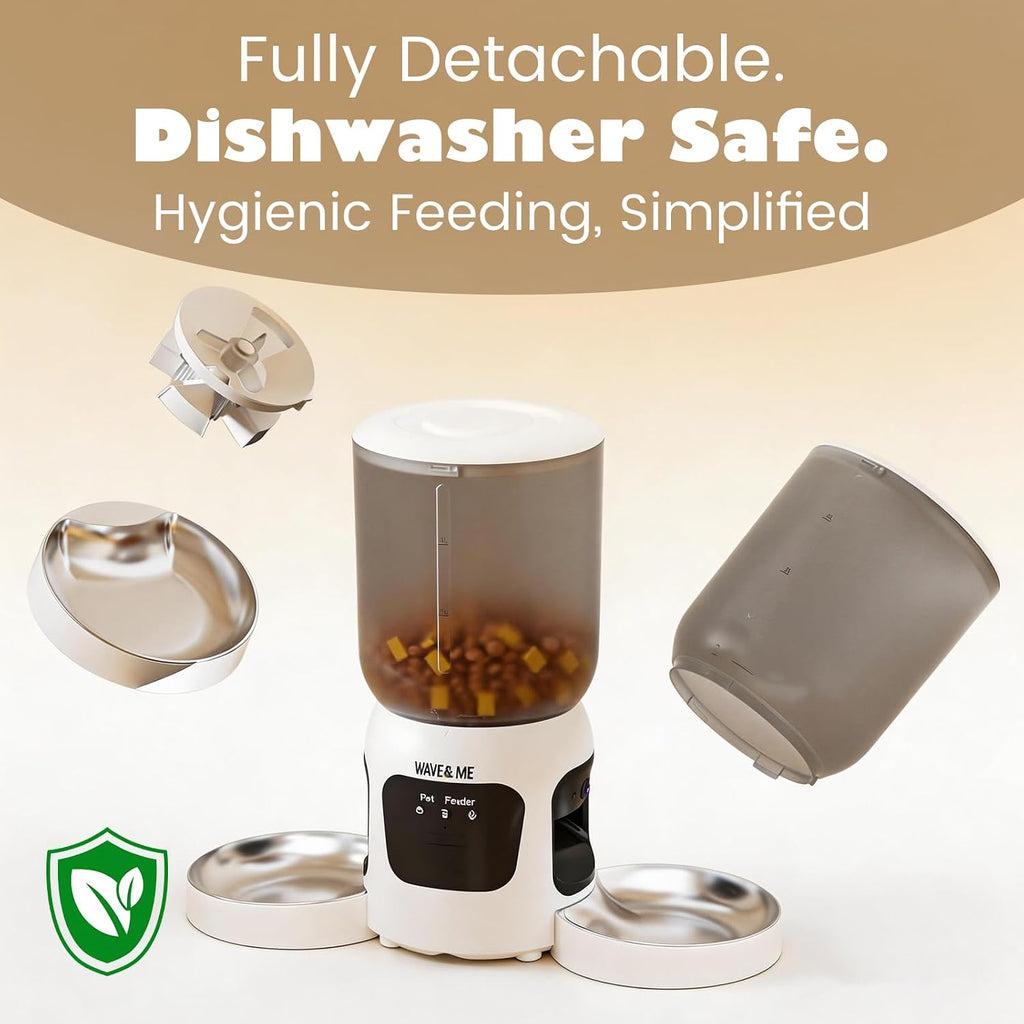 Dual-Lens Automatic Cat Feeder with Camera for 2 Cats, 6L1080P HD Video Pet Food Dispenser with Dual Bowls, AI Motion Detection &amp; 2-Way Audio, App Control Timed Feeder for Multi-Cat Household