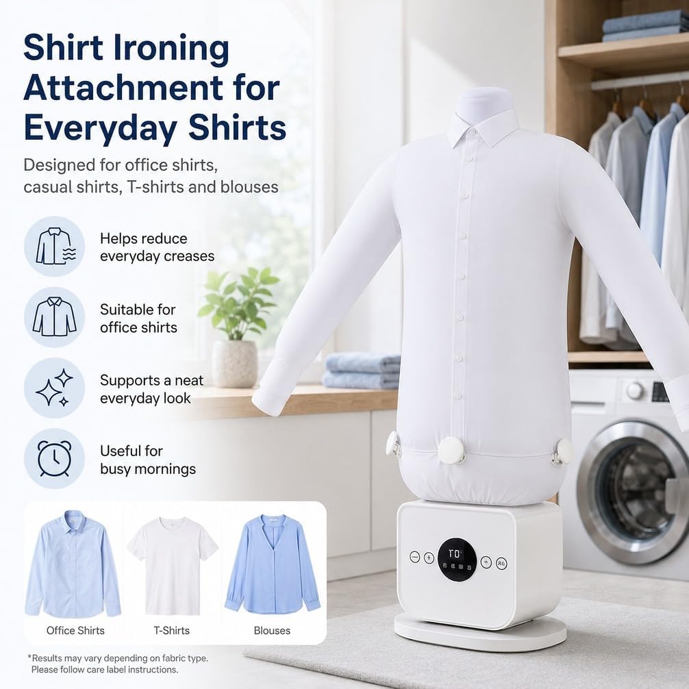 Automatic Shirt Ironing Machine for Clothes | Inflatable, Shirt &amp; Trouser Attachments, Hands-Free Hot Air, Clothes Dryer and Wrinkle Reducer