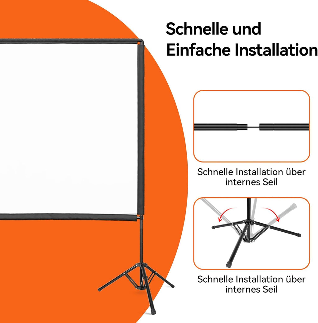 Projector Screen with Stand 100 inches, Portable Projector Screen 4K HD 16:9, Indoor Outdoor Projection Lightweight and Compact with Carrying Bag for Theatre, Home Cinema, Camping