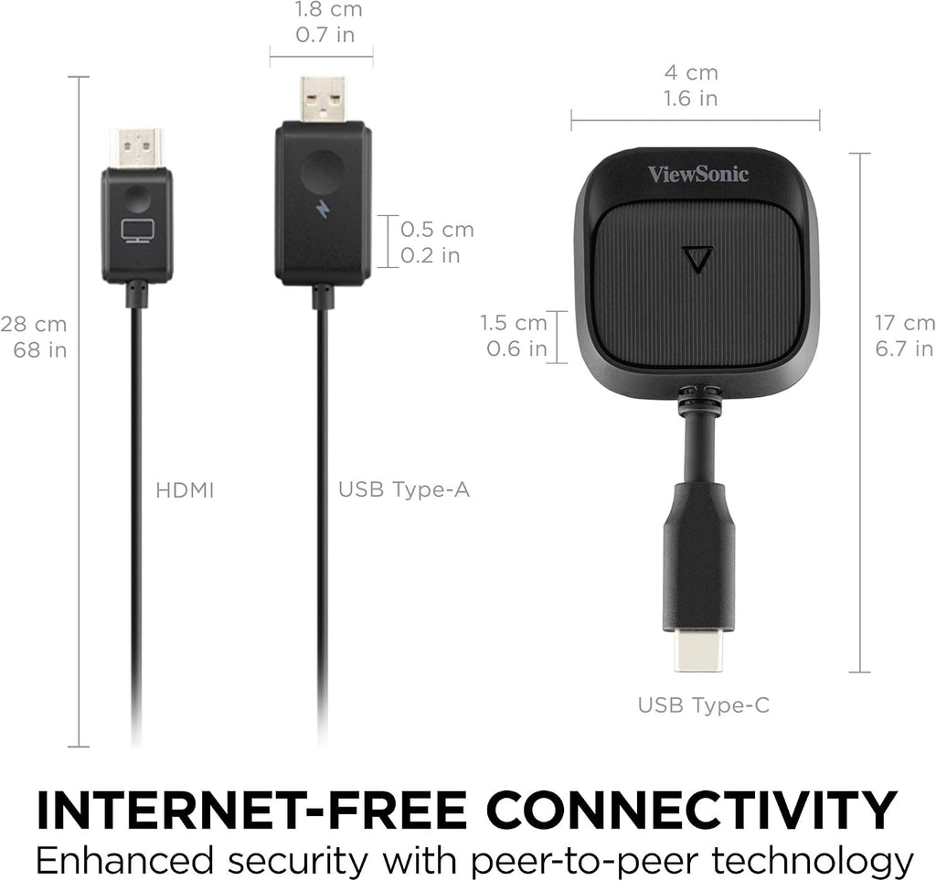 ViewSonic WPD-900 Wireless Screen Casting Kit, 1080p FHD Screen Sharing, USB-C Charging, Miracast &amp; AirPlay Support for Business &amp; Education