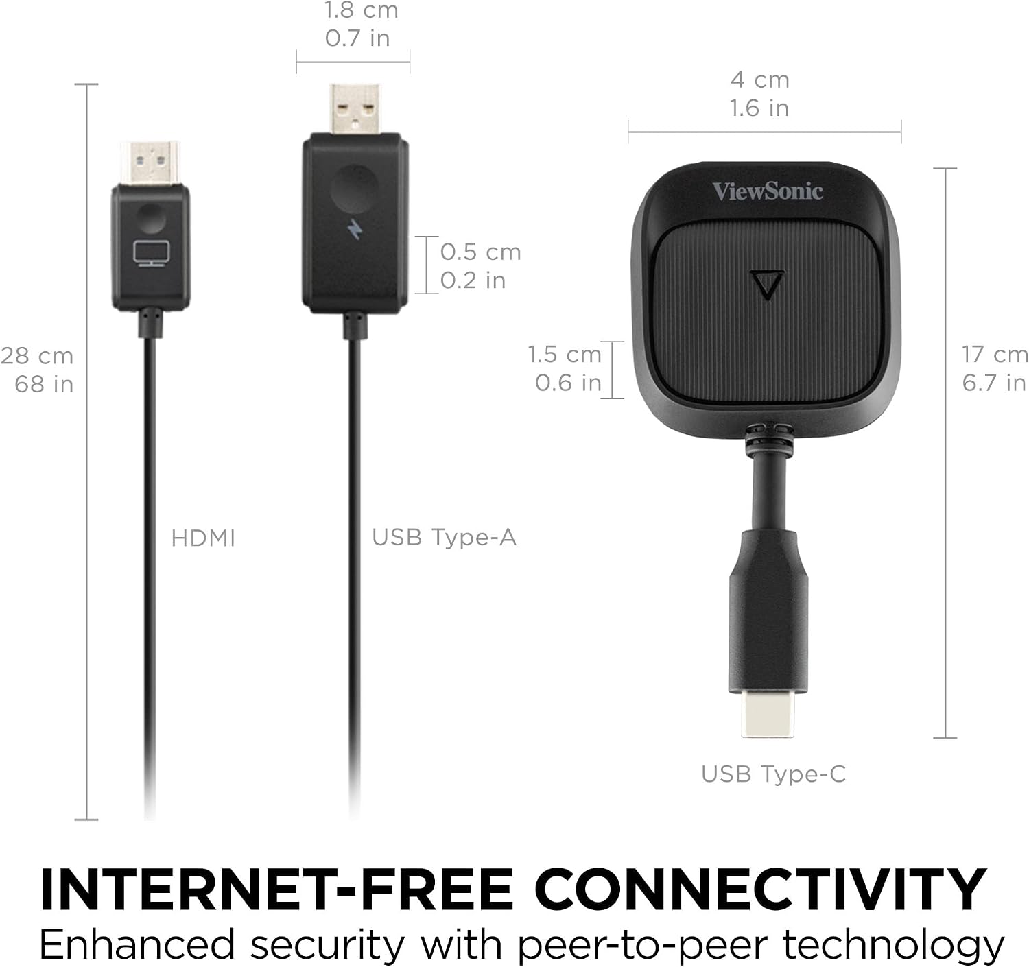 ViewSonic WPD-900 Wireless Screen Casting Kit, 1080p FHD Screen Sharing, USB-C Charging, Miracast &amp; AirPlay Support for Business &amp; Education