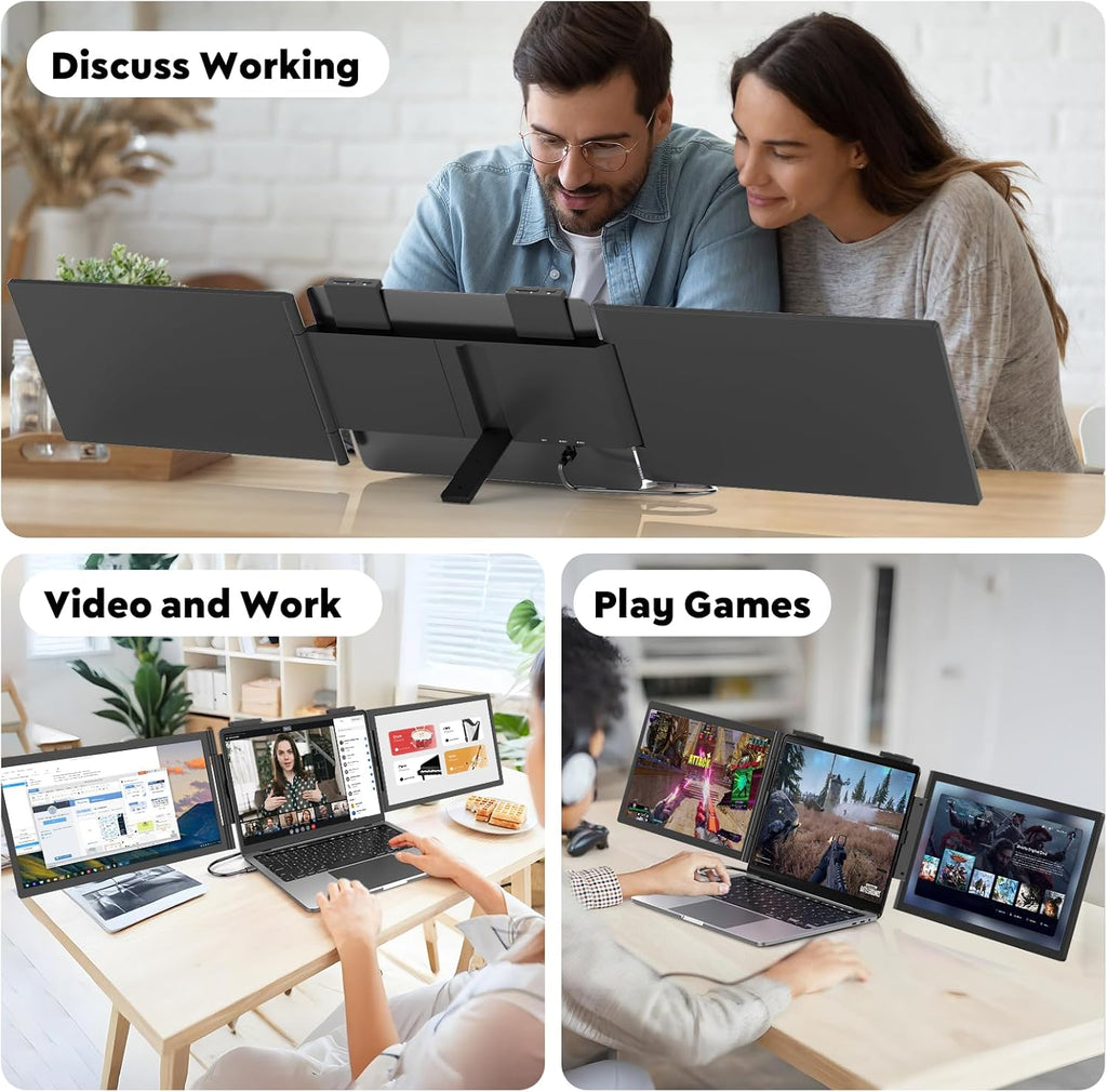 MAGICRAVEN Laptop Screen Extender, 14" FHD 1080P IPS Triple Monitor Extender, Dual Portable Monitor for Laptop 14"-16", USB C Monitor Portable Screen for Windows, Mac, Android, Chrome, Plug and Play