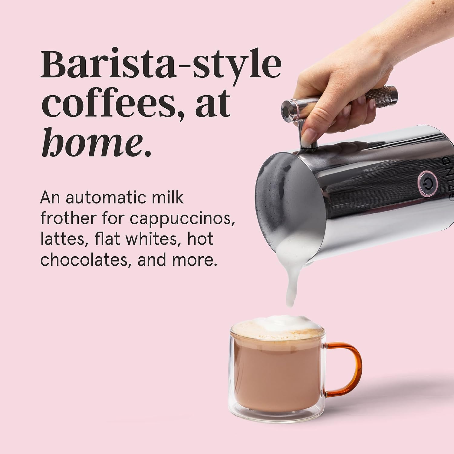 Grind Two Milk Frother – 3-in-1 for Hot and Cold Beverages – Barista Quality – Suitable for Latte, Flat White, Hot Chocolate, Cappuccino – 1 Year Warranty