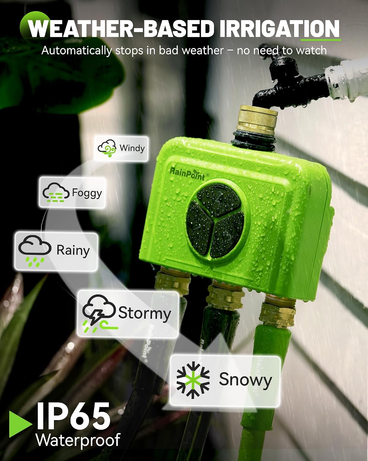 RAINPOINT Smart WiFi Water Timer 3 Zone with Hub, Wireless Garden Irrigation Controller with Brass Inlet, App &amp; Voice Control, Automatic Rain Delay Sprinkler System for Lawn and Plants