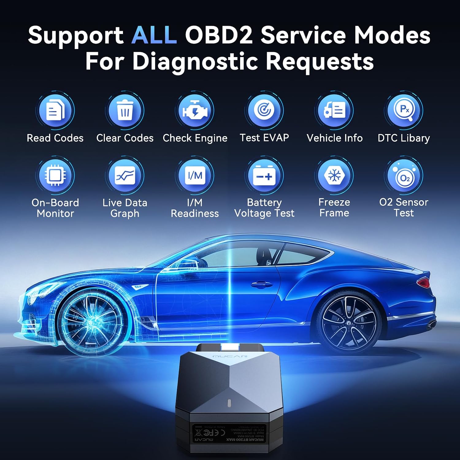 MUCAR AI-Assisted OBD2 Scanner Bluetooth Lifetime Update, BT200 MAX Compatible with ELM327, All System OBD2 Diagnostic Tool with 15 Resets for iOS &amp; Android, CANFD Protocol, Autoauth for FCA SGW