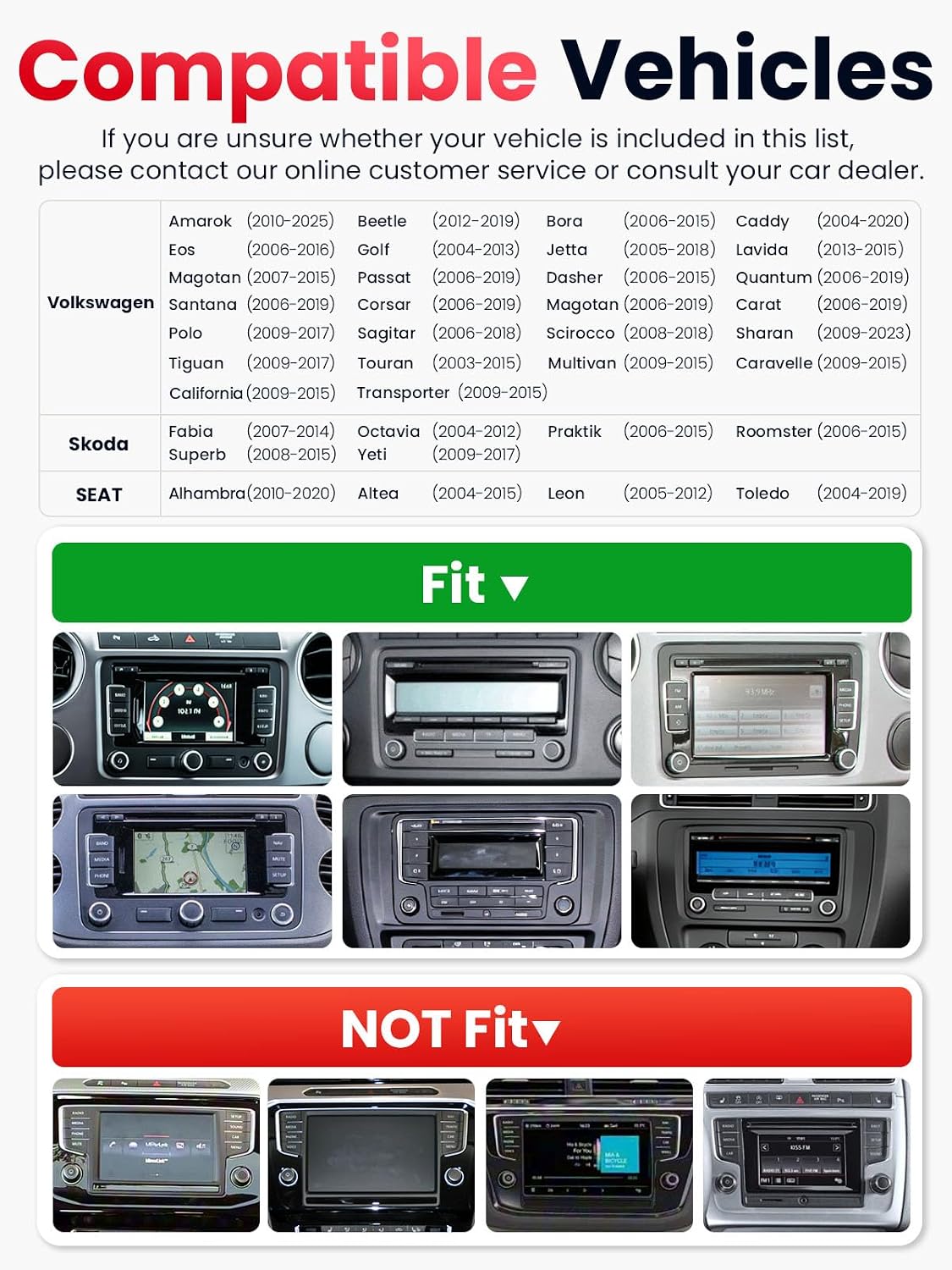 2 DIN Car Stereo for Volkswagen, Skoda, SEAT, Wireless CarPlay &amp; Android Auto 9" Touchscreen, 4GB RAM 64GB ROM, Bluetooth 5GHz WiFi DAB+ FM AUX GPS