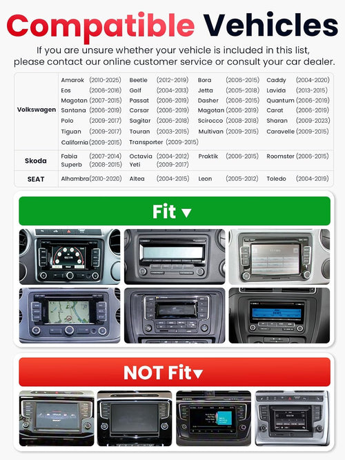 2 DIN Car Stereo for Volkswagen, Skoda, SEAT, Wireless CarPlay &amp; Android Auto 9" Touchscreen, 4GB RAM 64GB ROM, Bluetooth 5GHz WiFi DAB+ FM AUX GPS