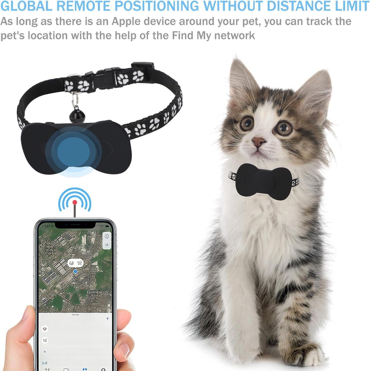 Cat Gps Tracker, Cat Tracking Collar Dog Tracker with No Monthly Fees Gps Cat Trackers, Cat Collar Tracker IP63 Waterproof, Safety Tracking Cats Pet Tracker for Cats (Only iOS)
