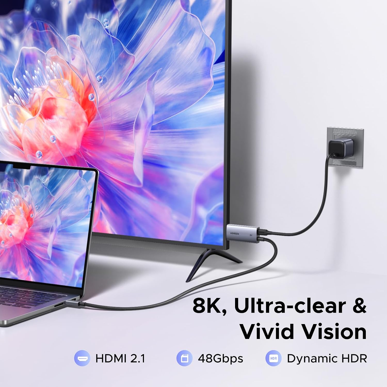 UGREEN USB C to HDMI 2.1 Cable 140W PD Fast Charger 8K@60Hz 4K@240Hz 1440P@360Hz Thunderbolt 5/4/3 Type C HDR Dolby Atmos Adapter Compatible for MacBook Pro/Air M4 M5,Mac Neo,iMac,iPad,Galaxy,XPS(2M)