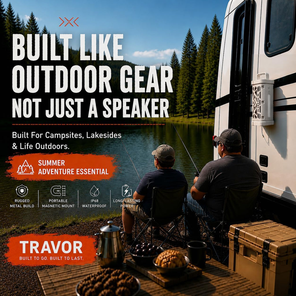 TRAVOR Magnetic Bluetooth Speaker, 45W Rugged All-Aluminum Build Portable Outdoor Speaker, Deep Bass, IP68 Waterproof, TWS Wireless Speaker for Golf Cart, Camping, Beach (Cloud Dancer Metallic)