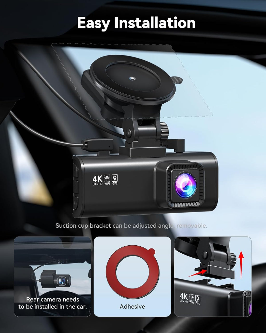 REDTIGER 4K Dash Cam Front and Rear, Fastest 5.8GHz Wi-Fi6 Dashcam, STARVIS 2 Ultra Night Vision Dash Camera, 3.18” Screen, 170°Wide Angle, 24H Parking Mode, SD Card Not Included, Max 512GB(F7NP-N)