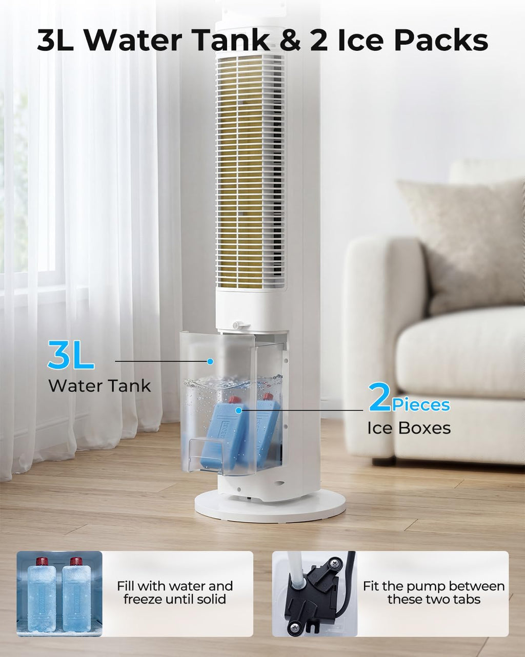 LEENON 3in1 Evaporative Air Cooler, 38" Tower Fan with Remote, 3L Water Tank Quiet Portable Cooling Fan, 3 Speeds &amp; 3 Modes, 12H Timer, Auto Oscillating Air Cooler for Home &amp; Office, Grey