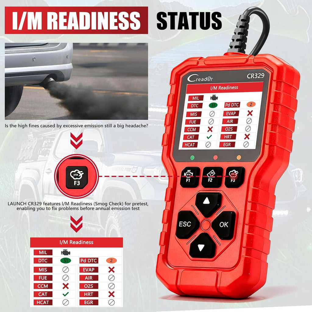 LAUNCH Creader 329 OBD2 Scanner Full OBD-II Functions Engine Fault Code Reader with 2.8" Color Display, Multi-Language, Plug &amp; Play for All OBDII Protocol Vehicles