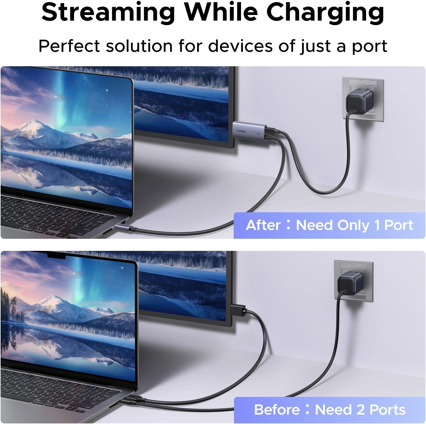 UGREEN USB C to HDMI 2.1 Cable 140W PD Fast Charger 8K@60Hz 4K@240Hz 1440P@360Hz Thunderbolt 5/4/3 Type C HDR Dolby Atmos Adapter Compatible for MacBook Pro/Air M4 M5,Mac Neo,iMac,iPad,Galaxy,XPS(2M)