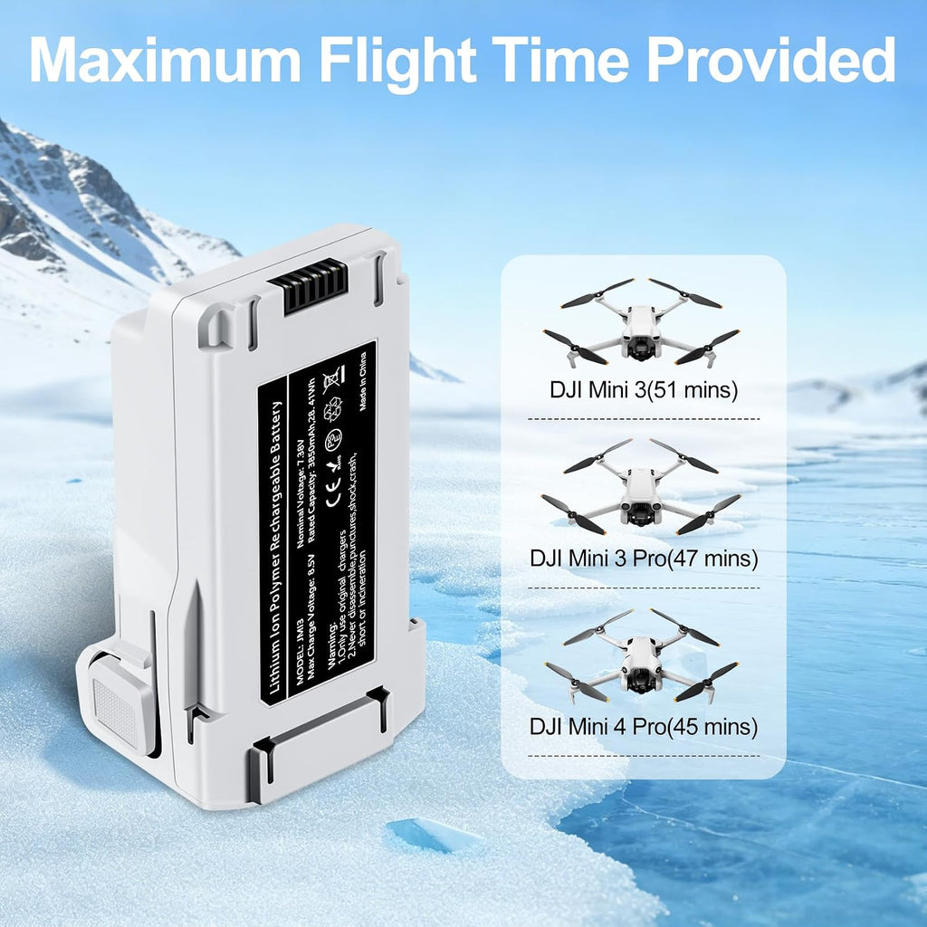Mini 3 Pro and Mini 4 Pro Intelligent Flight Battery 1 Pack (7.38V 3850mAh) Upgraded Large Capacity Provides 47 Minutes of Flight Time Drone Replacement Battery for DJI Mini 3/3 Pro/4 Pro