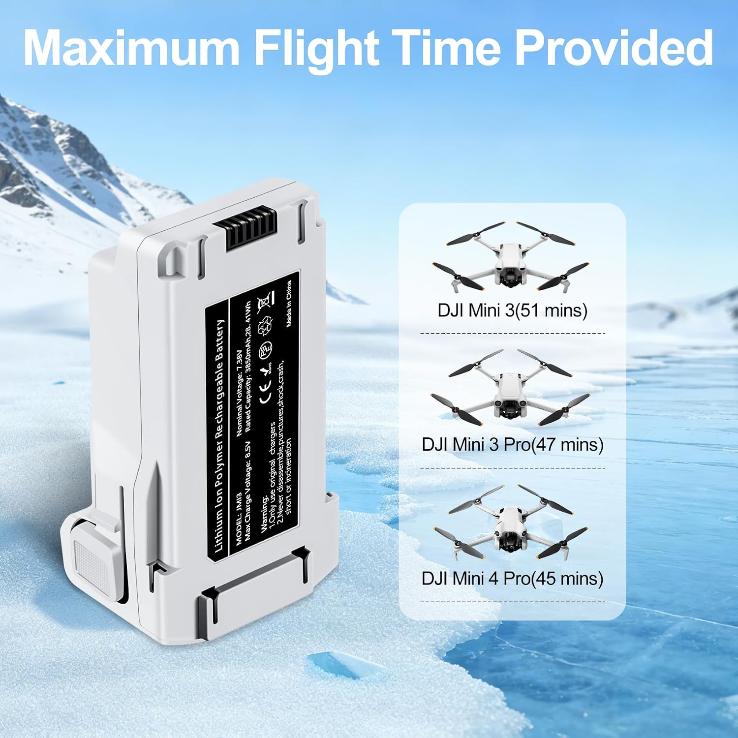 Mini 3 Pro and Mini 4 Pro Intelligent Flight Battery 1 Pack (7.38V 3850mAh) Upgraded Large Capacity Provides 47 Minutes of Flight Time Drone Replacement Battery for DJI Mini 3/3 Pro/4 Pro