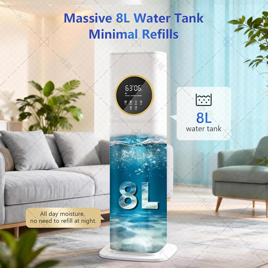 8L Humidifier - 40H Runtime for Large Room, Top Fill Cool Mist with Remote Control &amp; LED Display Auto Shut-Off, Essential Oil &amp; UV Sterilization, 360° Nozzle, Quiet for Bedroom (White)