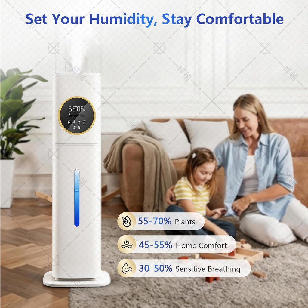 8L Humidifier - 40H Runtime for Large Room, Top Fill Cool Mist with Remote Control &amp; LED Display Auto Shut-Off, Essential Oil &amp; UV Sterilization, 360° Nozzle, Quiet for Bedroom (White)