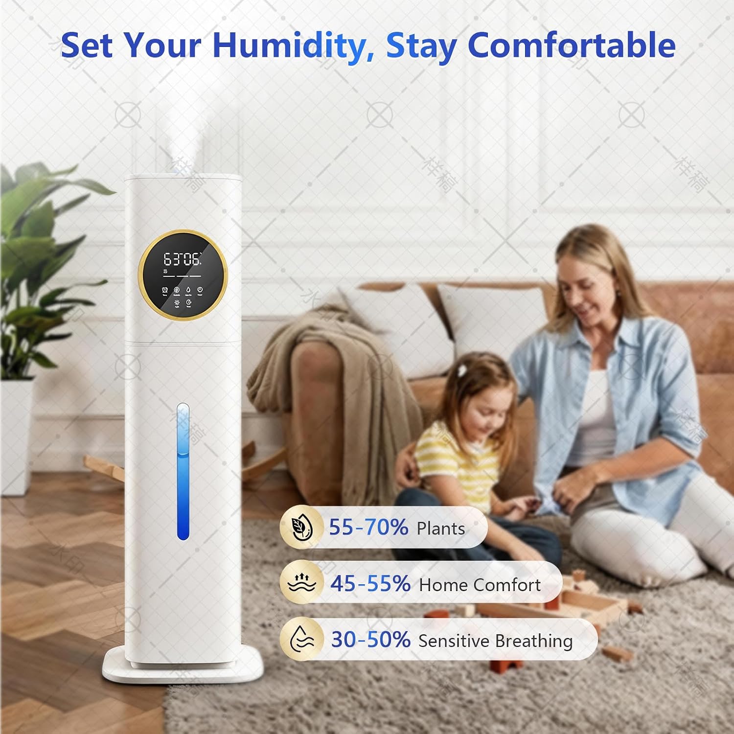 8L Humidifier - 40H Runtime for Large Room, Top Fill Cool Mist with Remote Control &amp; LED Display Auto Shut-Off, Essential Oil &amp; UV Sterilization, 360° Nozzle, Quiet for Bedroom (White)