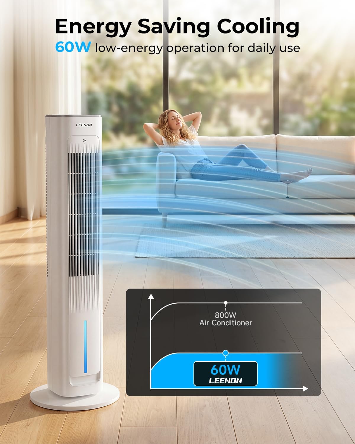 LEENON 3in1 Evaporative Air Cooler, 38" Tower Fan with Remote, 3L Water Tank Quiet Portable Cooling Fan, 3 Speeds &amp; 3 Modes, 12H Timer, Auto Oscillating Air Cooler for Home &amp; Office, Grey