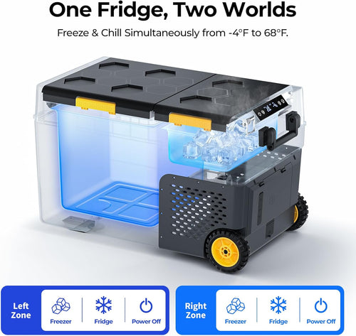 BougeRV CRD2 V2.0 40L Car Fridge Dual Zone 12V Compressor Freezer with Wheels &amp; Telescopic Handle 35dB IPX4 12V/24V 230V App Control Portable Refrigerator for Camping RV Campervan -20℃~20℃ (2026 New)