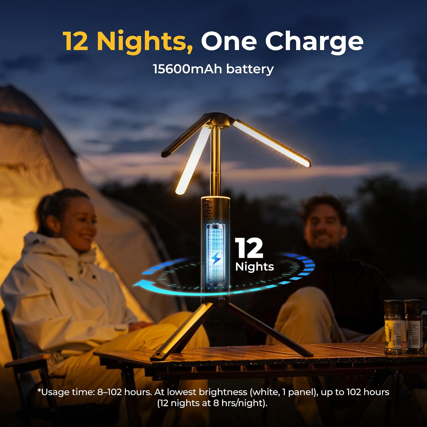 BougeRV T1 Telescopic Camping Light, 15600mAh Rechargeable Lantern, Portable Camping Lamp, 1000x3 Lumens Rotatable Work Light for Tent, Emergency, Outdoor, IPX5 Water Resistant, Black (2026 New)