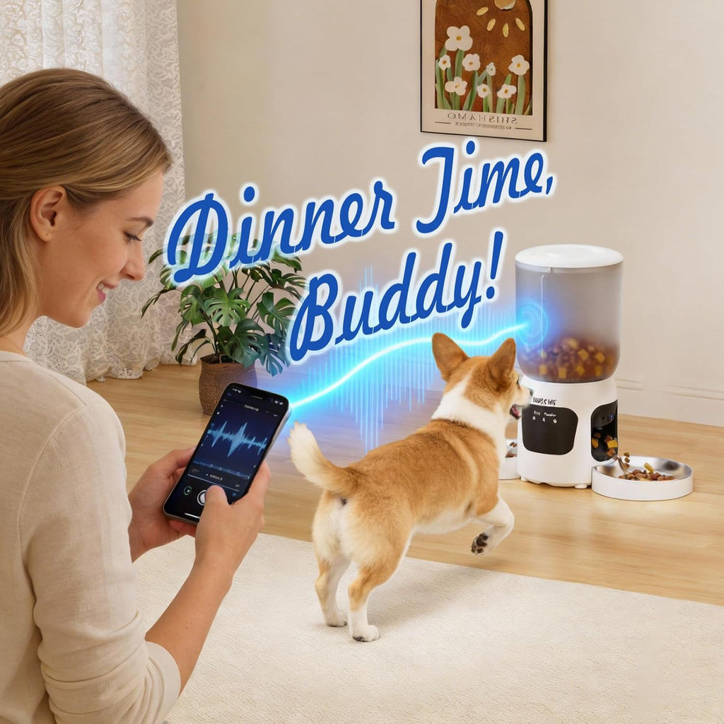 Dual-Lens Automatic Cat Feeder with Camera for 2 Cats, 6L1080P HD Video Pet Food Dispenser with Dual Bowls, AI Motion Detection &amp; 2-Way Audio, App Control Timed Feeder for Multi-Cat Household