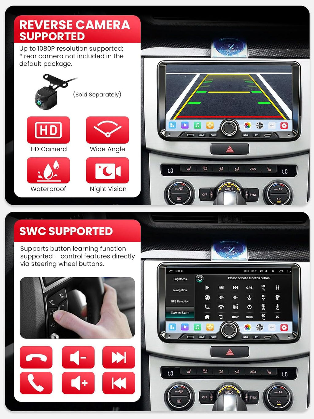 2 DIN Car Stereo for Volkswagen, Skoda, SEAT, Wireless CarPlay &amp; Android Auto 9" Touchscreen, 4GB RAM 64GB ROM, Bluetooth 5GHz WiFi DAB+ FM AUX GPS