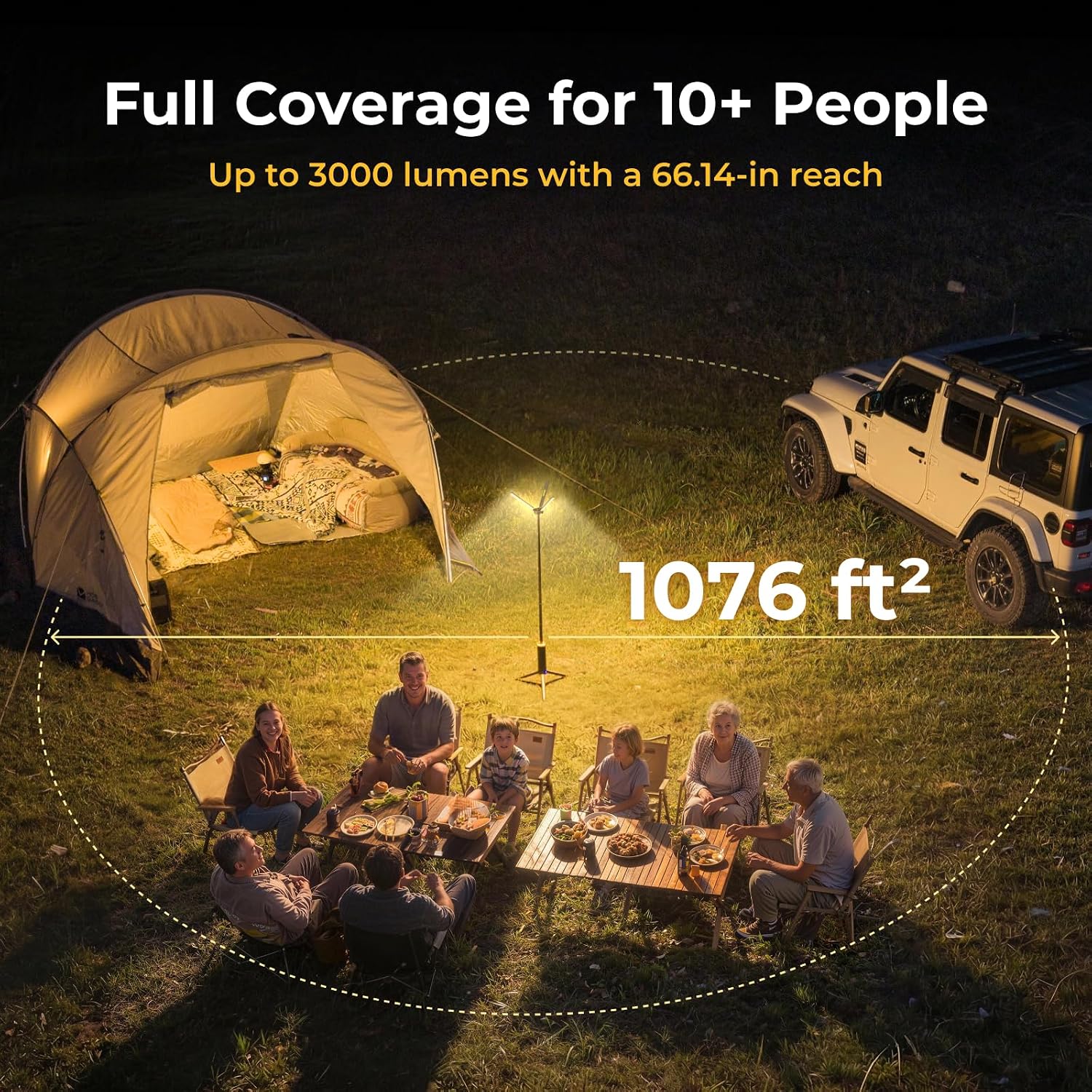 BougeRV T1 Telescopic Camping Light, 15600mAh Rechargeable Lantern, Portable Camping Lamp, 1000x3 Lumens Rotatable Work Light for Tent, Emergency, Outdoor, IPX5 Water Resistant, Black (2026 New)