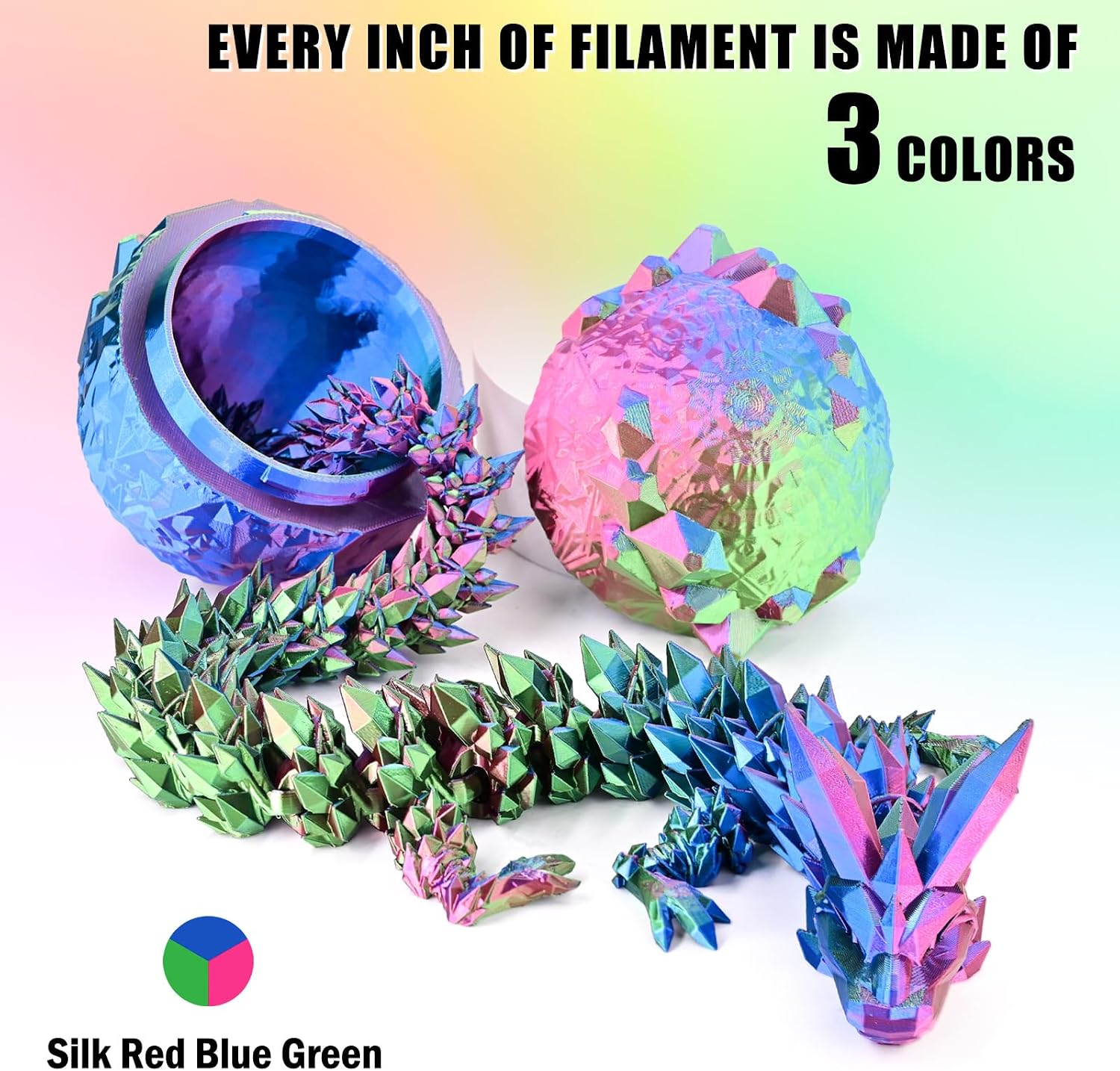 Silk Tri Colour PLA Filament 1.75mm 1kg, Multicolor 3D Printer Filament, Filament 3D Printing Materials for Most FDM 3D Printer, Silk PLA Red Blue Green, Rainbow PLA Filament 1.75mm ± 0.02