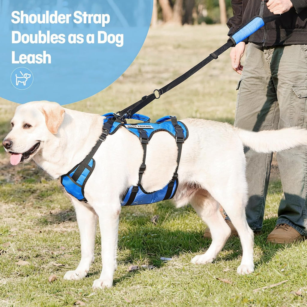 Dog Lift Harness for Large Dogs, Full Body Support Sling with Shoulder Strap and 3 Handles, Support Vest for Senior Dogs with Arthritis or Joint Issues, Help Up and Down Stairs, Blue, Large