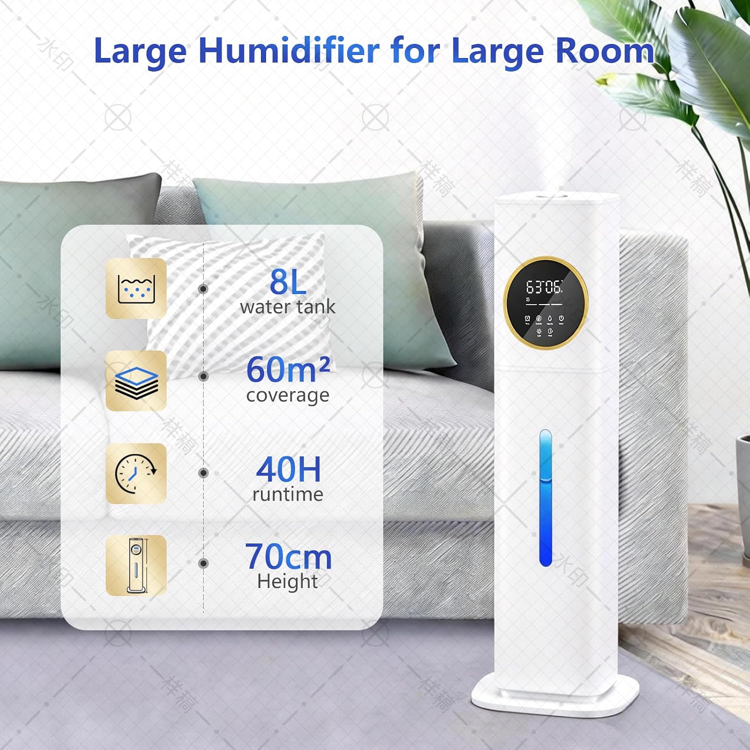 8L Humidifier - 40H Runtime for Large Room, Top Fill Cool Mist with Remote Control &amp; LED Display Auto Shut-Off, Essential Oil &amp; UV Sterilization, 360° Nozzle, Quiet for Bedroom (White)