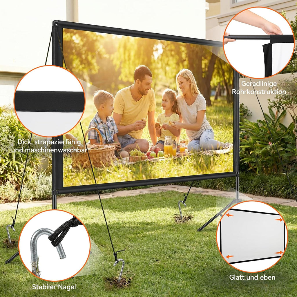 Projector Screen with Stand 100 inches, Portable Projector Screen 4K HD 16:9, Indoor Outdoor Projection Lightweight and Compact with Carrying Bag for Theatre, Home Cinema, Camping