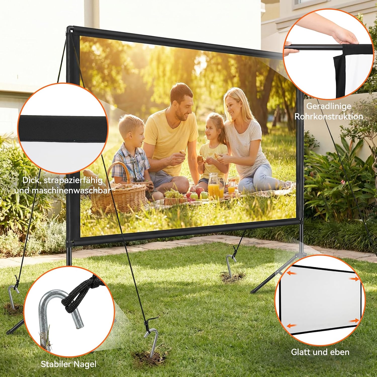 Projector Screen with Stand 100 inches, Portable Projector Screen 4K HD 16:9, Indoor Outdoor Projection Lightweight and Compact with Carrying Bag for Theatre, Home Cinema, Camping