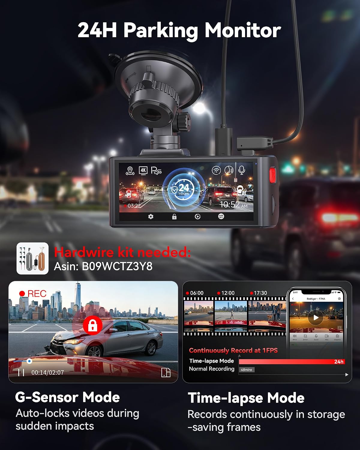 REDTIGER F7NA 4K Dual Dash Cam STARVIS 2 IMX678 8MP 5GHz WiFi (20MB/s Fast Download) Front 1080P Rear GPS Voice Control WDR HDR Night Vision 24H Parking Mode Support 512GB Max(No SD Card)