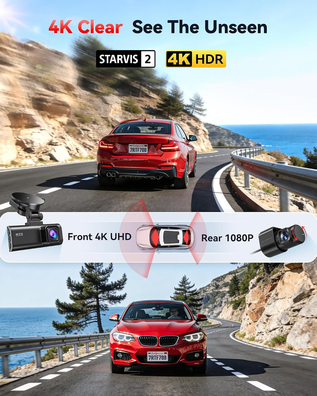 REDTIGER 4K Dash Cam Front and Rear, Fastest 5.8GHz Wi-Fi6 Dashcam, STARVIS 2 Ultra Night Vision Dash Camera, 3.18” Screen, 170°Wide Angle, 24H Parking Mode, SD Card Not Included, Max 512GB(F7NP-N)